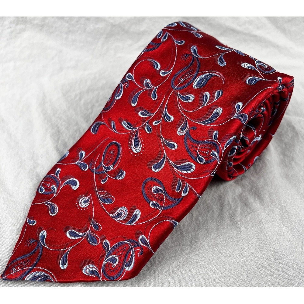 LOUIS‎ DELL 'OLIO Mens Silk Necktie Red Blue Paisley Luxury Tie Designer Italy